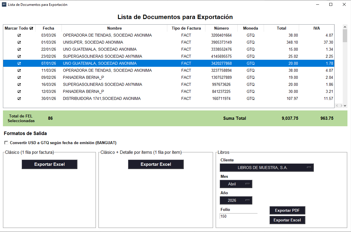 Interfaz Extraccion